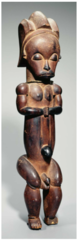 179. Reliquary figure (nlo bieri)
Location: southern Cameroon
Artist: Fang peoples
Date: c. 19th-20th century C.E.
Culture: ...
Period/Style: ...
Medium/Material: wood
Theme(s): tranquillity, vitality, and the ability to hold opposites in balance
Form: accentuated head, toned muscles, eyes (probably) closed
Function: mounted on top of each reliquary box guarded the sacred contents against the forbidden gaze of women and uninitiated boys
Content: ...
Context: a widespread belief in the spiritual power of ancestral relics among Bantu peoples underlay the creation of remarkable works of art (met museum)
Cross Cultural Connection(s): 179. Reliquary figure (nlo bieri)
Location: southern Cameroon
Artist: Fang peoples
Date: c. 19th-20th century C.E.
Culture: ...
Period/Style: ...
Medium/Material: wood
Theme(s): tranquillity, vitality, and the ability to hold opposites in balance
Form: accentuated head, toned muscles, eyes (probably) closed
Function: mounted on top of each reliquary box guarded the sacred contents against the forbidden gaze of women and uninitiated boys
Content: ...
Context: a widespread belief in the spiritual power of ancestral relics among Bantu peoples underlay the creation of remarkable works of art (met museum)
Cross Cultural Connection(s):