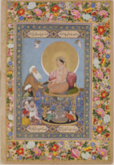 208. Jahangir Preferring a Sufi Shaikh to Kings
Location: Bichitr
Artist:
Date: c.1480 CE.; current design most likely dates to the 18th century
Culture:
Period/Style:
Medium/Material: Watercolor, gold and ink on paper
Theme(s):
Form:
Function:
Content:
Context:
Cross Cultural Connection(s): 208. Jahangir Preferring a Sufi Shaikh to Kings
Location: Bichitr
Artist:
Date: c.1480 CE.; current design most likely dates to the 18th century
Culture:
Period/Style:
Medium/Material: Watercolor, gold and ink on paper
Theme(s):
Form:
Function:
Content:
Context:
Cross Cultural Connection(s):