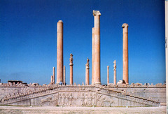 30. Audience Hall (apadana) of Darius and Xerxes
Location: Persepolis in Susa, Iran
Artist: N/A
Date: c. 520-465 B.C.E
Culture: Persian
Period/Style: Etruscan
Medium/Material: Limestone
Theme(s): entertainment, ceremony, ritual
Form: Many pillars (now fallen) that have/had bulls on top.
Function: to receive people from other lands
Content: ...
Context: ... 30. Audience Hall (apadana) of Darius and Xerxes
Location: Persepolis in Susa, Iran
Artist: N/A
Date: c. 520-465 B.C.E
Culture: Persian
Period/Style: Etruscan
Medium/Material: Limestone
Theme(s): entertainment, ceremony, ritual
Form: Many pillars (now fallen) that have/had bulls on top.
Function: to receive people from other lands
Content: ...
Context: ...
