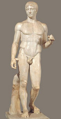 34. Doryphoros (Spear Bearer). Polykleitos. Original 450-440 B.C.E. Roman copy (marble) of Greek original (bronze).
-Polykleitos' treatise 