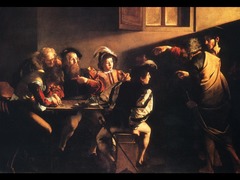 85. Calling of Saint Matthew
Location: Rome, Italy
Artist: Caravaggio
Date: c. 1597-1601 C.E.
Period/Style: Italian Baroque
Medium/Material: Oil on canvas
Theme(s): chosen one
Form: light comes in from two places from the right, creating a tenebrous effect on figures; diagonal shaft of light points directly to Saint Matthew, who paints to himself as if unsure that Christ would select a tax collector, depicting a moment in time
Function: to depict the importance of Saint Matthew
Content: Christ's hand gesture is similar to Adam's on the Sistine Chapel ceiling; foppishly dressed figures are in the latest Baroque fashion; narrow area for figures to stand; naturalist approach
Context: one of three paints illustrating the life of Saint Matthew in a chapel dedicated to him by the Contarelli family
Cross Cultural Connection(s): 85. Calling of Saint Matthew
Location: Rome, Italy
Artist: Caravaggio
Date: c. 1597-1601 C.E.
Period/Style: Italian Baroque
Medium/Material: Oil on canvas
Theme(s): chosen one
Form: light comes in from two places from the right, creating a tenebrous effect on figures; diagonal shaft of light points directly to Saint Matthew, who paints to himself as if unsure that Christ would select a tax collector, depicting a moment in time
Function: to depict the importance of Saint Matthew
Content: Christ's hand gesture is similar to Adam's on the Sistine Chapel ceiling; foppishly dressed figures are in the latest Baroque fashion; narrow area for figures to stand; naturalist approach
Context: one of three paints illustrating the life of Saint Matthew in a chapel dedicated to him by the Contarelli family
Cross Cultural Connection(s):
