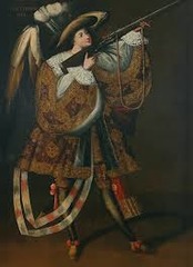 Angel with Arquebus, Asiel Timor Dei
Master of Calamarca (La Paz School). c. 17th century C.E. Oil on canvas
As the Angels was one of the topics most characteristic of the painting from the Viceregal in America, this kind of art and characters are found in different villages of Peru, Argentina and even in other departments of Bolivia. Calamarca is one of the most complete collections, including Angels holding arquebuses, swords, holding keys or spikes of wheat or a bundle of fire in his hand. Angel with Arquebus, Asiel Timor Dei
Master of Calamarca (La Paz School). c. 17th century C.E. Oil on canvas
As the Angels was one of the topics most characteristic of the painting from the Viceregal in America, this kind of art and characters are found in different villages of Peru, Argentina and even in other departments of Bolivia. Calamarca is one of the most complete collections, including Angels holding arquebuses, swords, holding keys or spikes of wheat or a bundle of fire in his hand.