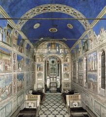 Arena Chapel interior, Frescoes, Giotto
Frescoes divided into 3 different sections from top to bottom: Pre-Christ (LIfe of Joachim, Anna, and daughter Mary), Life of Christ, Passion (Ends of his life/death)
Christ often shown in profile similar to how Roman emperors were depicted on coins Arena Chapel interior, Frescoes, Giotto
Frescoes divided into 3 different sections from top to bottom: Pre-Christ (LIfe of Joachim, Anna, and daughter Mary), Life of Christ, Passion (Ends of his life/death)
Christ often shown in profile similar to how Roman emperors were depicted on coins