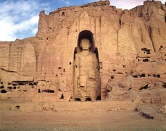 Buddha
Bamiyan, Afghanistan, 400-800 C.E. destroyed in 2001, cut rock with polychrome paint
Bamiyan is a city at the western end of the silk road, trading/religious center
Two huge Buddhas 175 ft tall and 115 ft tall
First colossal buddhas made
Niche is shaped like a halo or mandorla around his body
Small Buddha: Sakyamuni, historical buddha
Larger Buddha: Vairocana, universal Buddha
Originally covered in pigment with gold
Cavle galleries weave through the cliff face, some have wall paintings and images of the seated buddha
Pilgrims can walk through the galleries into passages that lead to the level of the Buddha's shoulders
Models for later large scale rock images of the buddha in China
Destroyed by the Taliban in an act of iconoclasm in 2001 Buddha
Bamiyan, Afghanistan, 400-800 C.E. destroyed in 2001, cut rock with polychrome paint
Bamiyan is a city at the western end of the silk road, trading/religious center
Two huge Buddhas 175 ft tall and 115 ft tall
First colossal buddhas made
Niche is shaped like a halo or mandorla around his body
Small Buddha: Sakyamuni, historical buddha
Larger Buddha: Vairocana, universal Buddha
Originally covered in pigment with gold
Cavle galleries weave through the cliff face, some have wall paintings and images of the seated buddha
Pilgrims can walk through the galleries into passages that lead to the level of the Buddha's shoulders
Models for later large scale rock images of the buddha in China
Destroyed by the Taliban in an act of iconoclasm in 2001