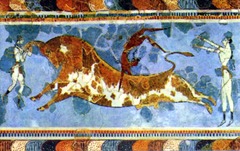 Bull Leaping, from the palace complex at Knossos, Crete, c. 1500-1450 BCE, fresco
(Minoan Art) Bull Leaping, from the palace complex at Knossos, Crete, c. 1500-1450 BCE, fresco
(Minoan Art)