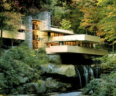 Fallingwater
Pennsylvannia, U.S. Frank Lloyd Wright (architect) 1936-1939 C.E. Reinforced concrete, sandstone, steel, and glass
It's a house that doesn't even appear to stand on solid ground, but instead stretches out over a 30' waterfall. It captured everyone's imagination when it was on the cover of Time magazine in 1938. Fallingwater
Pennsylvannia, U.S. Frank Lloyd Wright (architect) 1936-1939 C.E. Reinforced concrete, sandstone, steel, and glass
It's a house that doesn't even appear to stand on solid ground, but instead stretches out over a 30' waterfall. It captured everyone's imagination when it was on the cover of Time magazine in 1938.