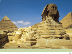 Figure 3-11 Great Sphinx (with Pyramid of Khafre in the background at left), Gizeh, Egypt, Fourth Dynasty, ca. 2520-2494 BCE. Sandstone, 65' X 240'. (Old Kingdom) Figure 3-11 Great Sphinx (with Pyramid of Khafre in the background at left), Gizeh, Egypt, Fourth Dynasty, ca. 2520-2494 BCE. Sandstone, 65' X 240'. (Old Kingdom)
