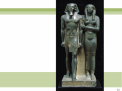 Figure 3-13 Menkaure and Khamerernebty(?), from Gizeh, Egypt, Fourth Dynasty, ca. 2490-2472 BCE. Graywacke, 4' 6 1/2" high. Museum of Fine Arts, Boston. (Old Kingdom)