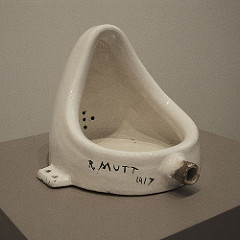 Fountain
Marcel Duchamp, 1950 (2nd verision), China with black paint
Dada
Ready made sculpture, a found object Duchamp believed to be a work of art
Entered in an unjuried show, work was refused
SIgned by Fountain
Marcel Duchamp, 1950 (2nd verision), China with black paint
Dada
Ready made sculpture, a found object Duchamp believed to be a work of art
Entered in an unjuried show, work was refused
SIgned by