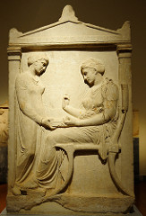 Grave stele of Hegeso
Attributed to Kallimachos. c. 410 B.C.E. Marble and paint
In the relief sculpture, the theme is the treatment and portrayal of women in ancient Greek society, which did not allow women an independent life. Grave stele of Hegeso
Attributed to Kallimachos. c. 410 B.C.E. Marble and paint
In the relief sculpture, the theme is the treatment and portrayal of women in ancient Greek society, which did not allow women an independent life.