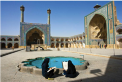 Great Mosque Isfahan Iran (Masjid-e Jameh)
Large central rectangular courtyard surrounded by two story arcade
Each side of courtyard has centrally placed iwan, possibly first mosque to use this feature
One iwan is an entry to hte private space used by the sultan and his advisers
Has a dome adorned with tiles
The qibla iwan is the largest and most decorative, its size indicates it is facing the direction of Mecca Great Mosque Isfahan Iran (Masjid-e Jameh)
Large central rectangular courtyard surrounded by two story arcade
Each side of courtyard has centrally placed iwan, possibly first mosque to use this feature
One iwan is an entry to hte private space used by the sultan and his advisers
Has a dome adorned with tiles
The qibla iwan is the largest and most decorative, its size indicates it is facing the direction of Mecca