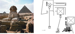 Great Pyramids (Menkaura, Khafre, Khufu) and Great Sphinx
Giza, Egypt, Old Kingdom, 2550-2490 B.C.E.
Monuments for dead pharaohs
Pile of limestone blocks shaped as pyramid with small room inside beneath the building where ruler buried
Each side of pyramid oriented to different direction on compass
Shape influenced by sacred stone Benben found at center of sun god cult
Great Sphinx: Generalized features of human, some say Khafre cause his pyramid directly behind it
Carved from giant rock, symbolic of sun god
Body of lion, head of pharaoh/god
Seen as protector of pyramids, therefore protector of pharaohs
Originally painted to stand out in the desert
Badly damaged during Middle Ages Great Pyramids (Menkaura, Khafre, Khufu) and Great Sphinx
Giza, Egypt, Old Kingdom, 2550-2490 B.C.E.
Monuments for dead pharaohs
Pile of limestone blocks shaped as pyramid with small room inside beneath the building where ruler buried
Each side of pyramid oriented to different direction on compass
Shape influenced by sacred stone Benben found at center of sun god cult
Great Sphinx: Generalized features of human, some say Khafre cause his pyramid directly behind it
Carved from giant rock, symbolic of sun god
Body of lion, head of pharaoh/god
Seen as protector of pyramids, therefore protector of pharaohs
Originally painted to stand out in the desert
Badly damaged during Middle Ages