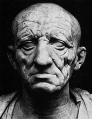 Head of a Roman patrician
Republican Roma. c. 75-50 B.C.E. Marble
the physical traits of this portrait image are meant to convey seriousness of mind (gravitas) and the virtue (virtus) of a public career by demonstrating the way in which the subject literally wears the marks of his endeavors. Head of a Roman patrician
Republican Roma. c. 75-50 B.C.E. Marble
the physical traits of this portrait image are meant to convey seriousness of mind (gravitas) and the virtue (virtus) of a public career by demonstrating the way in which the subject literally wears the marks of his endeavors.