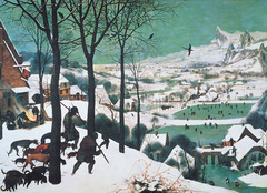Hunters in the Snow
Pieter Brugel the Elder,1565,Oil on Wood
Impasto
One of a series of paintings representing the months, this being November/December
Alpine landscape covered with snow, winter scene
Strong diagonals lead the the eye deeper into the painting
Figures are not indivduals, peasant types/common people
Landscape has high horizon line, Northern Europen tradition/landscape
Many details, constant motion, nothing is static
Hunters have very little success in winter hunt, dogs are skinny and hand their heads Hunters in the Snow
Pieter Brugel the Elder,1565,Oil on Wood
Impasto
One of a series of paintings representing the months, this being November/December
Alpine landscape covered with snow, winter scene
Strong diagonals lead the the eye deeper into the painting
Figures are not indivduals, peasant types/common people
Landscape has high horizon line, Northern Europen tradition/landscape
Many details, constant motion, nothing is static
Hunters have very little success in winter hunt, dogs are skinny and hand their heads