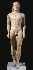 ID: Anavysos Kouros. Ancient Mediterranean. Archaic Greek. C. 530 BCE. Marble with remnants of paint.
Form: marble with remnants of paint, nude, muscular, archaic, represents the people
Function: spiritual connection
Content: tall man who is muscular shows his strength
Context: Greek ID: Anavysos Kouros. Ancient Mediterranean. Archaic Greek. C. 530 BCE. Marble with remnants of paint.
Form: marble with remnants of paint, nude, muscular, archaic, represents the people
Function: spiritual connection
Content: tall man who is muscular shows his strength
Context: Greek