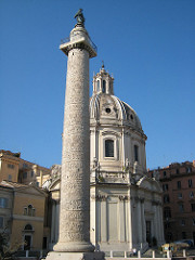 ID: Forum of Trajan. Ancient Mediterranean. Rome, Italy. Apollodorus of Damascus. Forum and markets: 106-112 CE column completed 113 CE. Brick and concrete; marble columns
Form: made out of brick and concrete column made out of marble, piazza was 200x120cm, exidrae, statue of Trajan middle, frieze=155 scenes, you can go inside column
Function: served as the center of commerce and politics for the Roman empire. also for military propaganda
Content: Trajans ashes buried at the foot of the column, frieze tells his story. Used to remind Romans of Trajand emperor and warrior skills
Context: expanded rome by his conquests, victory over the Dacians, funded the building with war spoils. Romans had a lot of losses ID: Forum of Trajan. Ancient Mediterranean. Rome, Italy. Apollodorus of Damascus. Forum and markets: 106-112 CE column completed 113 CE. Brick and concrete; marble columns
Form: made out of brick and concrete column made out of marble, piazza was 200x120cm, exidrae, statue of Trajan middle, frieze=155 scenes, you can go inside column
Function: served as the center of commerce and politics for the Roman empire. also for military propaganda
Content: Trajans ashes buried at the foot of the column, frieze tells his story. Used to remind Romans of Trajand emperor and warrior skills
Context: expanded rome by his conquests, victory over the Dacians, funded the building with war spoils. Romans had a lot of losses