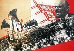 Illustration from The Results of the First Five-Year Plan
Varvara Stepanova. 1932 C.E. Photomontage.
There is a sharp contrast between the black and white photographs and the red elements, such as the electric tower, the number 5, and the triangle in the foreground. Our eyes are attracted to these oppositions and by the contrast between the indistinct masses and the individual portrait of Lenin, as an implicit reference to the Soviet political system. Illustration from The Results of the First Five-Year Plan
Varvara Stepanova. 1932 C.E. Photomontage.
There is a sharp contrast between the black and white photographs and the red elements, such as the electric tower, the number 5, and the triangle in the foreground. Our eyes are attracted to these oppositions and by the contrast between the indistinct masses and the individual portrait of Lenin, as an implicit reference to the Soviet political system.