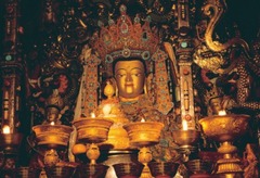 Jowo Rinopche
Jokhang Temple, Tibet, 641
Inside the Jokhang temple which is Tibet's earliest and greatest Buddhist temple, founded in 647 by the first ruler of a unified Tibet
Statue thought to have been blessed by the Buddha himself, believed to have been crafted in India during his lifetime
Depiction of Buddha Sakyamuni, the historical buddha as a young man around age of 12
Disappeared in 1960's during the Cultural Revolution
1983 lower part found in rubbish heap, restored in 2003 Jowo Rinopche
Jokhang Temple, Tibet, 641
Inside the Jokhang temple which is Tibet's earliest and greatest Buddhist temple, founded in 647 by the first ruler of a unified Tibet
Statue thought to have been blessed by the Buddha himself, believed to have been crafted in India during his lifetime
Depiction of Buddha Sakyamuni, the historical buddha as a young man around age of 12
Disappeared in 1960's during the Cultural Revolution
1983 lower part found in rubbish heap, restored in 2003