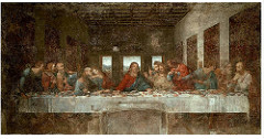 Last Supper
Leonardo da Vinci. c. 1494-1498 C.E. Oil and Tempera
The Last Supper is remarkable because the disciples are all displaying very human, identifiable emotions. The Last Supper had certainly been painted before. Leonardo's version, though, was the first to depict real people acting like real people. Last Supper
Leonardo da Vinci. c. 1494-1498 C.E. Oil and Tempera
The Last Supper is remarkable because the disciples are all displaying very human, identifiable emotions. The Last Supper had certainly been painted before. Leonardo's version, though, was the first to depict real people acting like real people.