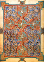 Lindisfarne Gospels: St. Matthew, cross-carpet page; St. Luke portrait page; St Luke incipit page
Early medieval (Hiberno Saxon) Europe. c. 700 C.E. Illuminated manuscript (ink, pigment, and gold)
The variety and splendor of the Lindisfarne Gospels are such that even in reproduction, its images astound. Artistic expression and inspired execution make this codex a high point of early medieval art. Lindisfarne Gospels: St. Matthew, cross-carpet page; St. Luke portrait page; St Luke incipit page
Early medieval (Hiberno Saxon) Europe. c. 700 C.E. Illuminated manuscript (ink, pigment, and gold)
The variety and splendor of the Lindisfarne Gospels are such that even in reproduction, its images astound. Artistic expression and inspired execution make this codex a high point of early medieval art.