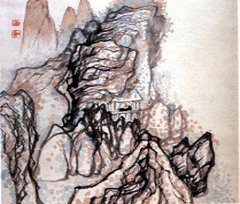 Man in a House Beneath a Cliff,Shitao,ink and color on paper,Chinese Art Man in a House Beneath a Cliff,Shitao,ink and color on paper,Chinese Art