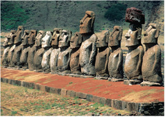 Moai on platform (ahu)
Rapa Nui (Easter Island). c. 1100-1600 C.E. Volcanic tuff figures on basalt base
Rapa Nui, also known as Easter Island (a name given to it by Europeans), is located in the southeast Pacific and is famous for its approximately 1,000 carvings of moai, human-faced statues. Moai on platform (ahu)
Rapa Nui (Easter Island). c. 1100-1600 C.E. Volcanic tuff figures on basalt base
Rapa Nui, also known as Easter Island (a name given to it by Europeans), is located in the southeast Pacific and is famous for its approximately 1,000 carvings of moai, human-faced statues.