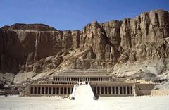 Mortuary Temple of Hatshepsut
Near Luxor, Egypt. New Kingdom, 18th Dynasty. c. 1473-1458 B.C.E. Sandstone, partially carved into a rock cliff, and red granite.
It sits directly against the rock which forms a natural amphitheater around it so that the temple itself seems to grow from the living rock. Most beautiful of all of the temples of Ancient Egypt. Mortuary Temple of Hatshepsut
Near Luxor, Egypt. New Kingdom, 18th Dynasty. c. 1473-1458 B.C.E. Sandstone, partially carved into a rock cliff, and red granite.
It sits directly against the rock which forms a natural amphitheater around it so that the temple itself seems to grow from the living rock. Most beautiful of all of the temples of Ancient Egypt.