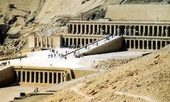 Morturary temple of Hatshepsut. Near Luxor, Egypt. New Kingdom, 18th dynasty. c. 1473-1458 bce partially carved into a rock cliff and red granite Morturary temple of Hatshepsut. Near Luxor, Egypt. New Kingdom, 18th dynasty. c. 1473-1458 bce partially carved into a rock cliff and red granite