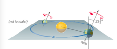 Notice that Earth's axis is shown with an arrowhead in this diagram. What does the arrow point to? Notice that Earth's axis is shown with an arrowhead in this diagram. What does the arrow point to?
