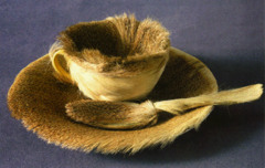 Object (Le Dejeuner en Forrure)
Maret Opennheim, 1936, Fur Covered cup, saucer and spoon
Said to have ben done in response to Picasso's claim that anything looks good in fur
Comination of unlike objects, fur and tea set
Erotic overtones ????
An assemblage
Cominaed traditionally female genteel objects vs. masculintiy of sculpture done in hard surfaces in great scale and made vertically
Chosen by visitors of a Surrealist show in New York as the quintessential Surrealist piece
Fame came to her young as she was 22 when she produced this work, and this allowed her to grow as an artist Object (Le Dejeuner en Forrure)
Maret Opennheim, 1936, Fur Covered cup, saucer and spoon
Said to have ben done in response to Picasso's claim that anything looks good in fur
Comination of unlike objects, fur and tea set
Erotic overtones ????
An assemblage
Cominaed traditionally female genteel objects vs. masculintiy of sculpture done in hard surfaces in great scale and made vertically
Chosen by visitors of a Surrealist show in New York as the quintessential Surrealist piece
Fame came to her young as she was 22 when she produced this work, and this allowed her to grow as an artist