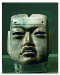 Olmec Style Mask
Jadeite
Found on site,actually much older work executed by Olmecs
Olmec works have characteristic frown on face, pugnacious visage, heavy lidded eyes, headgear suggested
Shows Aztecs collected/embraced art of other culture Olmec Style Mask
Jadeite
Found on site,actually much older work executed by Olmecs
Olmec works have characteristic frown on face, pugnacious visage, heavy lidded eyes, headgear suggested
Shows Aztecs collected/embraced art of other culture