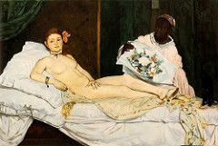 Olympia
Édouard Manet. 1863 C.E. Oil on canvas
Olympia and the controversy surrounding what is perhaps the most famous nude of the nineteenth-century. Olympia had more to do with the realism of the subject matter than the fact that the model was nude. Olympia
Édouard Manet. 1863 C.E. Oil on canvas
Olympia and the controversy surrounding what is perhaps the most famous nude of the nineteenth-century. Olympia had more to do with the realism of the subject matter than the fact that the model was nude.
