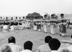 Presentation of Fijian mats and tapa cloths to Queen Elizabeth II
1953-1954 royal tour
#223
made by bark and Pandanus plant
-photograph of them performing
-multimedia performance
-meant to honor the queen
-showed tradition through clothing, songs, dance, etc.
-Queen Elizabeth II going on a royal tour, visiting places with strong native influences
-When she came to Fiji, the natives gave her a taste of their traditional culture; presented traditional mats to the Queen Presentation of Fijian mats and tapa cloths to Queen Elizabeth II
1953-1954 royal tour
#223
made by bark and Pandanus plant
-photograph of them performing
-multimedia performance
-meant to honor the queen
-showed tradition through clothing, songs, dance, etc.
-Queen Elizabeth II going on a royal tour, visiting places with strong native influences
-When she came to Fiji, the natives gave her a taste of their traditional culture; presented traditional mats to the Queen
