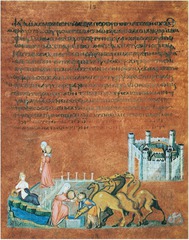 Rebecca and Eliezer at the Well and Jacob Wrestling the Angel, from the Vienna Genesis
Early Byzantine Europe. Early sixth century C.E. Illuminated manuscript Rebecca and Eliezer at the Well and Jacob Wrestling the Angel, from the Vienna Genesis
Early Byzantine Europe. Early sixth century C.E. Illuminated manuscript