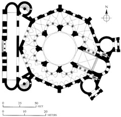 San Vitale Plan
Ravenna Italy, Early Byzantine, 6th century, brick marble, stone veneer, mosaic
8 sided, centrally planned church
Plain exterior with bricks used from previous Roman structures
Many windows to allow tremendous amount of light to illuminate the mosaics inside
Interior with thin unique columns and open arched spaces
Interior elements dematerialize the mass of the structure
Martyrium for St. Vitalis San Vitale Plan
Ravenna Italy, Early Byzantine, 6th century, brick marble, stone veneer, mosaic
8 sided, centrally planned church
Plain exterior with bricks used from previous Roman structures
Many windows to allow tremendous amount of light to illuminate the mosaics inside
Interior with thin unique columns and open arched spaces
Interior elements dematerialize the mass of the structure
Martyrium for St. Vitalis
