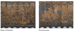 Screen with Siege of Belgrade and Hunting Scene
Circle of the Gonzalez Family,1697-1701, Tempera and Resin on Wodd
Screen commisioned by Jose Sarmiento de Valladares, Viceroy of New Spain
Displayed in Viceregal Palace in Mexico City
Biombo inspired by Japanese folding screens
Only known example of an art work combining biombos (screen) and enconchados (shell inlay)
Two faces of the screen, one is hunting, the other a war scene
Hunting scene suited to an intimate space for small receptions
War scene more suited for a grander room with political importance
War scene depicts the contemporary even of the Great Turkish War, used a Dutch print of the scene for inspiration
Illustrates a scene of Hapsburg power
Asserts the power of the Viceroy in the New World Screen with Siege of Belgrade and Hunting Scene
Circle of the Gonzalez Family,1697-1701, Tempera and Resin on Wodd
Screen commisioned by Jose Sarmiento de Valladares, Viceroy of New Spain
Displayed in Viceregal Palace in Mexico City
Biombo inspired by Japanese folding screens
Only known example of an art work combining biombos (screen) and enconchados (shell inlay)
Two faces of the screen, one is hunting, the other a war scene
Hunting scene suited to an intimate space for small receptions
War scene more suited for a grander room with political importance
War scene depicts the contemporary even of the Great Turkish War, used a Dutch print of the scene for inspiration
Illustrates a scene of Hapsburg power
Asserts the power of the Viceroy in the New World