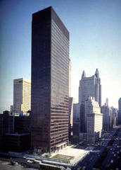 Seagram Building. New York City. Ludwig Mies van der Rohe and Philip Johnson. 1954-1958. Steel frame with glass curtain wall and bronze. Seagram Building. New York City. Ludwig Mies van der Rohe and Philip Johnson. 1954-1958. Steel frame with glass curtain wall and bronze.