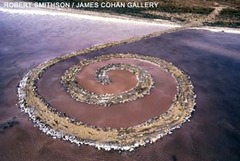 Spiral Jetty
Robert Smithson, 1970, Great Salt Lake Utah, Mud, Salt, rocks, water coil
Coil of rock in part of Great Salt Lake; located in extremely remote inaccessible area featuring abandoned mines/equipment
When waking on Jetty, twisting path changes view of the landscape at every angle
USed a tractor with native stone to create the jetty
Jetty supposed to be a pier in the water, transformed into a curl of rocks sitting silently in a vast empty wilderness
Coil is image common in North American earthworks such as Serpent Mound Ohio
Artist like the blood red color of water due to presence of bacteria that live in high salt concentration Spiral Jetty
Robert Smithson, 1970, Great Salt Lake Utah, Mud, Salt, rocks, water coil
Coil of rock in part of Great Salt Lake; located in extremely remote inaccessible area featuring abandoned mines/equipment
When waking on Jetty, twisting path changes view of the landscape at every angle
USed a tractor with native stone to create the jetty
Jetty supposed to be a pier in the water, transformed into a curl of rocks sitting silently in a vast empty wilderness
Coil is image common in North American earthworks such as Serpent Mound Ohio
Artist like the blood red color of water due to presence of bacteria that live in high salt concentration