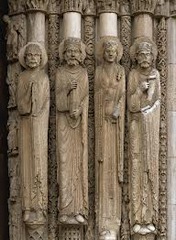 Statue Columns, Royal Portal, West Façade, Chartres Cathedral, b. 1134, France, limestone (Early Gothic Art) Statue Columns, Royal Portal, West Façade, Chartres Cathedral, b. 1134, France, limestone (Early Gothic Art)