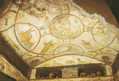 The Good Shepherd, Orants, and the Jonah Story, Ceiling Painting,
Catacomb of SS. Pietro and Marcellino, late 3rd/early 4th c. CE, Rome (Early Christian Art) The Good Shepherd, Orants, and the Jonah Story, Ceiling Painting,
Catacomb of SS. Pietro and Marcellino, late 3rd/early 4th c. CE, Rome (Early Christian Art)