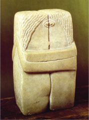 The Kiss
Constantin Brancusi. 1907-1908 C.E. Limestone
Marked a major departure from the emotive realism of Rodin's famous handling of the same subject. This 1916 version is the most geometric of Brancusi's series, reflecting the influence of Cubism in its sharply defined corners. Its composition, texture, and material highlight Brancusi's fascination with both the forms and spirituality of African, Assyrian, and Egyptian art. That attraction also led Brancusi to craft The Kiss using direct carving, a technique that had become popular in France at the time due to an interest in The Kiss
Constantin Brancusi. 1907-1908 C.E. Limestone
Marked a major departure from the emotive realism of Rodin's famous handling of the same subject. This 1916 version is the most geometric of Brancusi's series, reflecting the influence of Cubism in its sharply defined corners. Its composition, texture, and material highlight Brancusi's fascination with both the forms and spirituality of African, Assyrian, and Egyptian art. That attraction also led Brancusi to craft The Kiss using direct carving, a technique that had become popular in France at the time due to an interest in