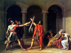 The Oath of the Horatii
Jacques-Louis David. 1784 C.E. Oil on canvas
Designed to rally republicans (those who believed in the ideals of a republic, and not a monarchy, for France) by telling them that their cause will require the dedication and sacrifice of the Horatii. The Oath of the Horatii
Jacques-Louis David. 1784 C.E. Oil on canvas
Designed to rally republicans (those who believed in the ideals of a republic, and not a monarchy, for France) by telling them that their cause will require the dedication and sacrifice of the Horatii.