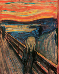 The Scream
Edward Munch, 1893, Tempera and pastel on cardboard
Symbolism
Figure walking on a boardwalk, boats area at sea in the distance
Long thick brushstrokes swirl around the composition
Figure cries in horrifying scream, landscape echoes his emotions
Inspired by a peruvian mummy exhibit in Paris
Starved twisting figure with skull like head
Prefigured expressionist art
Art Nouveau swirling patterns The Scream
Edward Munch, 1893, Tempera and pastel on cardboard
Symbolism
Figure walking on a boardwalk, boats area at sea in the distance
Long thick brushstrokes swirl around the composition
Figure cries in horrifying scream, landscape echoes his emotions
Inspired by a peruvian mummy exhibit in Paris
Starved twisting figure with skull like head
Prefigured expressionist art
Art Nouveau swirling patterns