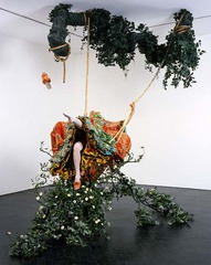 The Swing (after Fragonard)
Yinka Shonibare. Sheffield. 2001 C.E. Mixed-media installation
Meant to be seen straight on but due to 3 dimensions viewers can walk around the installation and view from different points, like the original subjects in the painting. The work depicts a summary of the scene in the original painting but leaves out some elements of the painting. The Swing (after Fragonard)
Yinka Shonibare. Sheffield. 2001 C.E. Mixed-media installation
Meant to be seen straight on but due to 3 dimensions viewers can walk around the installation and view from different points, like the original subjects in the painting. The work depicts a summary of the scene in the original painting but leaves out some elements of the painting.