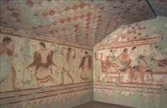Tomb of the Triclinium, Tarquinia, Italy. Etruscan. c. 480-470 bce. Tufa and fresco Tomb of the Triclinium, Tarquinia, Italy. Etruscan. c. 480-470 bce. Tufa and fresco