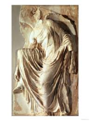 Victory Adjusting her Sandal from Temple Athena Nike
High relief along the peripet or railing on the side of the temple
Relaxed yet awkward pose as Nike reaches down to adjust her sandal
Flowing drapery wraps around her giving naturalistic representation
Form of her body revealed, in some cases, nude
Breasts shown and wide hips clearly a female
Human-like representation showing the gods had the same flaws as humans Victory Adjusting her Sandal from Temple Athena Nike
High relief along the peripet or railing on the side of the temple
Relaxed yet awkward pose as Nike reaches down to adjust her sandal
Flowing drapery wraps around her giving naturalistic representation
Form of her body revealed, in some cases, nude
Breasts shown and wide hips clearly a female
Human-like representation showing the gods had the same flaws as humans