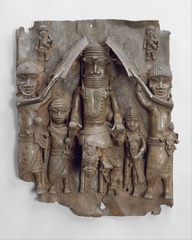 Wall plaque, from Oba's palace. Edo peo;les, Benin. 16th century. cast brass. Wall plaque, from Oba's palace. Edo peo;les, Benin. 16th century. cast brass.